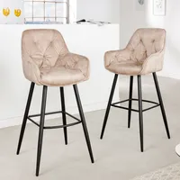 Design Barhocker MILANO champagner Samt Barstuhl mit Chesterfield Steppung