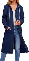 ASKSA Damen Kapuzenjacke Kapuzenpullover Lange Sweatjacke Reißverschluss Oversize Lose Sweatshirt, Blau, XL