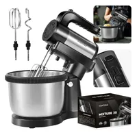 VERTENZ Mixture 30 Handrührgerät mit Schüssel | 2-in-1-Handmixer | Drehbare Schüssel mit 4 l Fassungsvermögen | 5 Fahrstufen | Schwarz/Silber