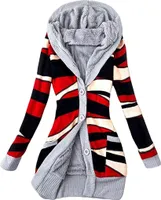 ASKSA Damen Drucken Strickpullover Strickjacke Knopf Plüschjacke mit Taschen Mittellange Sweater, Schwarz, 2XL
