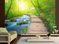 Vlies Fototapete Wasserfall Brücke 400x280 cm Tapeten Wandtapete XXL Landschaft Natur grün c-A-0068-a-b