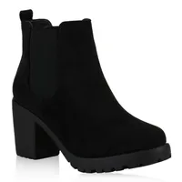 Mytrendshoe Damen Stiefeletten Chelsea Boots Plateau Schuhe Profilsohle 814004, Farbe: Schwarz, Größe: 39