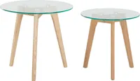 BELIANI Couchtisch 2er Set Transparent Braun Glasplatte Holzgestell Rund Modern