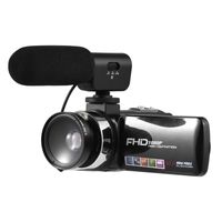 FHD 1080P Digital-Videokamera, Camcorder, DV-Recorder, 30 MP, 18-facher Digitalzoom, 3,0-Zoll-Bildschirm, unterstuetzt Autofokus, Gesichtserkennung, Verwacklungsschutz, mit 2 Batterien + Fernbedienung + Kamerahalter + externes Mikrofon + 0,45-faches Weitwinkelobjektiv fuer YouTube-Vlogging