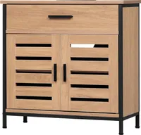 EUGAD Waschbeckenunterschrank, Badezimmer Unterschrank Waschbecken, 2 Türen, verstellbare Ablage, Helle Eiche + Schwarz