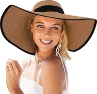 Damen Sonnenhut Floppy UPF 50 UV-Schutz Breite Krempe Stroh Strand Sonnenhut Sommerferien