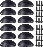 12 Muschelgriffe inkl. Schrauben 81x35mm Schubladengriff Möbelgriff Farbwahl, Farbe:schwarz
