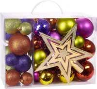 Brubaker 50-teiliges Set Weihnachtskugeln mit Baumspitze - Christbaumschmuck Bunt in Lila Grün Orange