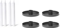 Novaliv 4x Kerzenhalter 9cm Metall Stabkerzenhalter SCHWARZ Kerzenteller  mit Stabkerzen LED Premium Echtwachskerze Flackereffekt flammenlos Kerzenständer Kerzenpin Stabkerzen Tafelkerzen
