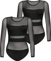Teyli 2-pack: Dámské síťované body s dlouhým rukávem Stripy Female 2405-2 black L