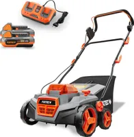 FUXTEC 40V Akku-Vertikutierer SET FX-E2VE38SET, 2-in-1 Vertikutieren & Belüften, 38 cm Arbeitsbreite, einstellbare Arbeitstiefe bis 12 mm, 45L Fangkorb