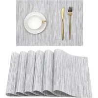 OKWISH Platzset Tischset Abwaschbar 6er Set PVC Abgrifffeste Hitzebeständig Rutschfest Platzdeckchen für Küche,Zuhause, Restaurant, Speisetisch Silber