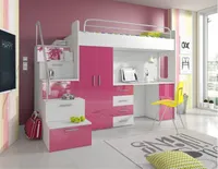 Etagenbett TOMI 4s , Hochglanz Kinderbett Hochbett , OHNE Matraze und Lattenrost (Weiss / Rosa )