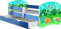 ACMA Jugendbett Kinderbett Junior-Bett Komplett-Set mit Matratze Lattenrost und Rausfallschutz Blau 30 Dino 180x80 + Bettkasten