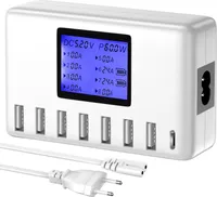 USB Ladegerät, 60W 8 Ports USB Ladestation 12A USB C mit LCD Display, USB C Hub für iPhone iPad Android Samsung Huawei Tablet Kindle, Weiß