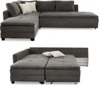 Federkern Ecksofa Doppelbett Dauerschläfer Bettkasten Couch Cord Grau Anthrazit / 15163