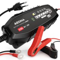 ABSINA Vollautomatisches Batterieladegerät KFZ für Auto & Motorrad - Ladegerät für 6V & 12V Blei Batterie bis 120Ah & 12,8V Lithium