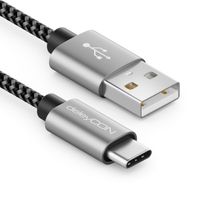 deleyCON 2m Nylon USB-C Kabel Ladekabel Datenkabel USB Typ C Metallstecker Laden & Synchronisieren Handy Smartphone Tablet Navigationsgerät