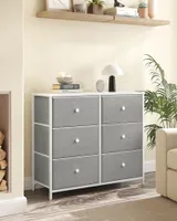 SONGMICS Komoda, skříň, 6 látkových zásuvek, kovový rám, šedá barva