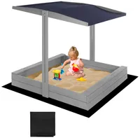 Springos® Premium Sandkasten 120x120 cm mit Bänken und Verstellbarem Dach Imprägniert Holz Sandbox Holzsandkasten Spielplatz für Kinder UV Schutz
