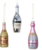 Weihnachtsanhänger 3 Stück Glas Sektflasche