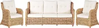 BELIANI Lounge Set Naturfarben Rattan 3-Teilig Geflochten Sofa u. 2 Sessel mit Kissen Cremeweiß Boho Design Outdoor Indoor Garten Terrasse Rattanmöbel