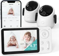 WLAN Babyphone mit 2 Kameras, 4.3” 1080P HD, App-Steuerung,  4×Zoom, IR Nachtsicht,   Weinen/Bewegungs/Geräuscherkennung, Temperaturerkennung