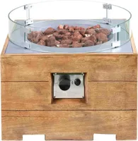 intergrill Gasfeuerstelle TM19025 Fire Pit Feuertisch für Garten mit Lavasteinen und Glas Holzoptik Palettenmöbel 59 x 58,5 x 38,8cm