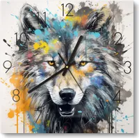 DEQOART Glasuhr 30x30 cm Zahlen 'Wildfarbenblick' Wanduhr Glas Uhr Design leise Küchenuhr