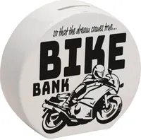 Bike Bank Spardose in schwarz zum Thema Motorradkauf und Motorrad fahren