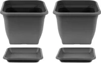 2x Pflanztopf 28 x 28 cm Kunststoff incl. Untersetzer Eckig Anthrazit Pflanzkübel Pflanzuntersetzer Blumentopf Blumenkübel Pflanzcontainer