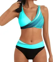 Bikini Damen GroßE Brüste Bauchweg Bademode Zweiteiliger Push Up y Farbblockdruck Brustpolster Swimsuit Set Triangel Bikini Swimsuit - L