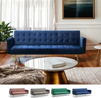 Modernes clic clac 3-Sitzer Samt Schlafsofa Caullae goldene Beine - Blau