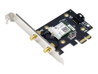 ASUS PCE-AX3000 (802.11ax) AX3000 Dual-Band PCIe Wi-Fi 6 Asus 2 anteny zewnętrzne Bluetooth 5.0, zabezpieczenia sieciowe WPA3, OFDMA i MU-MIMO