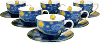 DUO ART GALLERY sada 6 šálků 220 ml s podšálkem STARRY NIGHT inspirovaná Van Goghem Nový kostní porcelán