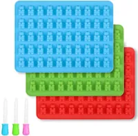 3 Stück Süßigkeiten Form Silikon Gummibärchen Formen Silikonformen mit Pipetten für Gummibärchen, Gelee, Schokolade, Halloween Weihnachtsbonbons (blau, rot, grün)