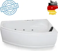 Basera PREMIUM Indoor Eck-Whirlpool Badewanne Formentera Rechts 160 x 90 cm mit 17 Massagedüsen, Heizung, Ozongenerator, Bodenansaugung, LED-Ambiente, Touchpanel, Bluetooth, Radio
