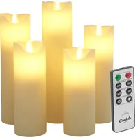 Candela Lights LED Kerzen 5er Set Stumpenkerze Cream Echtwachs mit Fernbedienung Timer Funktion & mehrstufig dimmbar bewegliche Flamme Echtwachskerzen