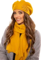 Vivisence damen baskenmütze eleganter wintermütze und schal set warm kopfbedeckung und halsbedeckung an winter und herbst warm dick, winterset für frauen, hergestellt in der eu, honig, einheitsgröße
