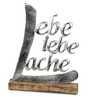 Schriftzug Lache Liebe Lebe aus Aluminium / Mango 32 cm Holz Deko Aufsteller Tischdeko Dekoration