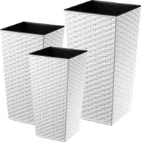 KADAX Rattan-Blumentopf-Set "Pesaro", Kunststoff-Blumentopf, Weiß, 3er-Set