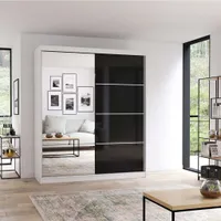 Schwebetürenschrank Schrank Kleiderschrank mit Spiegel 183 cm Weiß/Schwarz mit Spiegel Multi 31