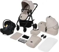 Lionelo Amber Plus - Kombikinderwagen 3 in 1 - Set sportlicher, Sitz, fester Babywanne, Autositz, Tasche, Moskitonetz, Regenschutz - Beige Sand