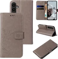 Handyhülle für Samsung Galaxy A16 / A16 5G Floral Blumen Schmetterling Flip Cover Hülle Case Klapphülle Handytasche Farbe: Grau