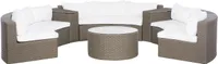 BELIANI Gartenmöbel Set Braun Rattan u. Aluminium Halbrund Modern 9-Sitzer Sofa mit Couchtisch Kissen Cremeweiß Terrasse Outdoor Lounge Set 6-Teilig