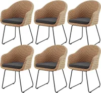 Juskys Rattan Korbsessel Cody 6er Set mit Kissen - Indoor & Outdoor Korbstühle Natur