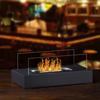 Tischkamin Zimmerkamin Dekokamin Bioethanol schwarz rechteckig Tischfeuer Glaskamin mit Löschstempel TOP MULTI