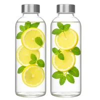 2er Set Trinkflasche aus Glas 1 Liter Deckel aus Edelstahl auslaufsicher