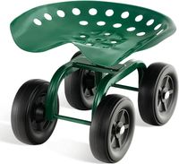 COSTWAY pojízdné sedátko na kolečkách, otočné o 360° s nastavitelnou výškou, mobilní zahradní sedátko, venkovní zahradní stolička, do 150 kg, široké gumové pneumatiky, kovové zahradní pojízdné sedátko, pro zahradní práce a péči o auto, zelená barva