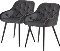 CLIPOP Esszimmerstuhl, 2er Set Gepolsterter Samtstuhl, Lounge Sessel, Wohnzimmerstuhl mit Metallstuhlbeine, Grau